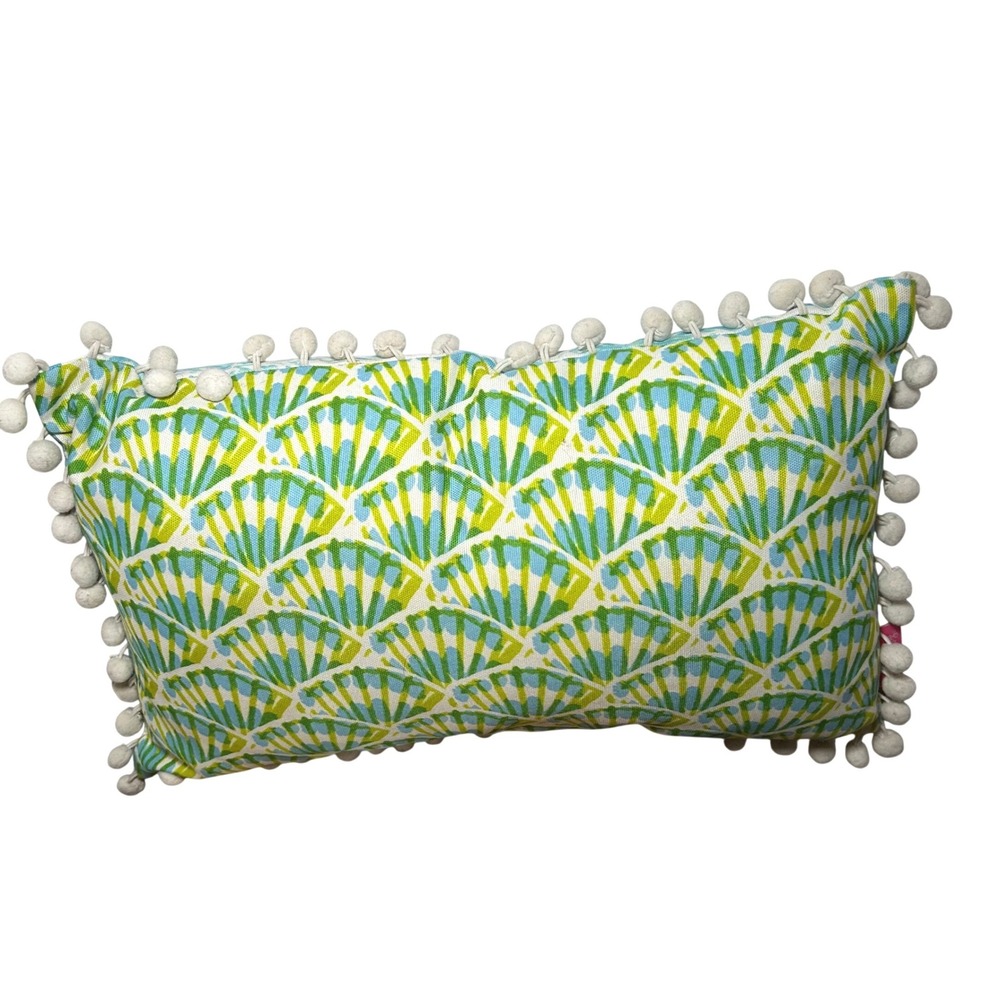 Lilly Pulitzer Reversible Seahorse Pom Pom Lumbar Pillow Blue Green Pink 20x12